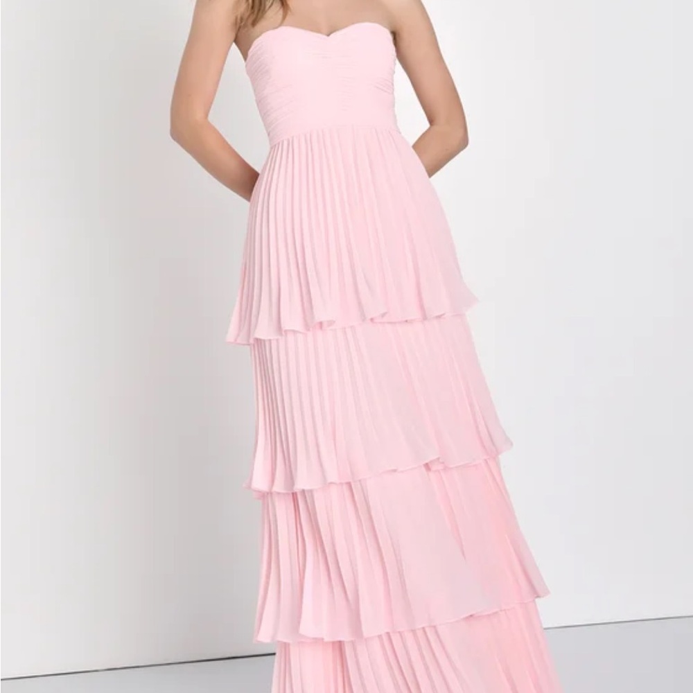 NWT Lulus Light Pink Tiered Ruffle Strapless Maxi Dress